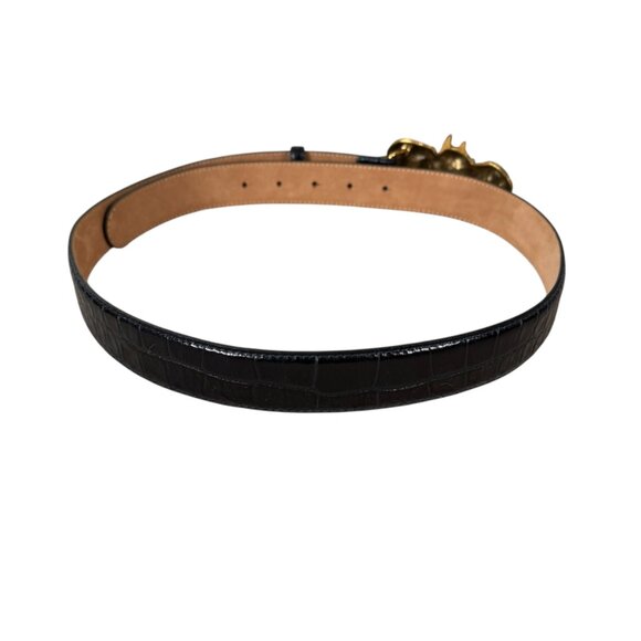 Ralph Lauren men's black Italian leather adjustable waist belt gold buckle M - Picture 8 of 12